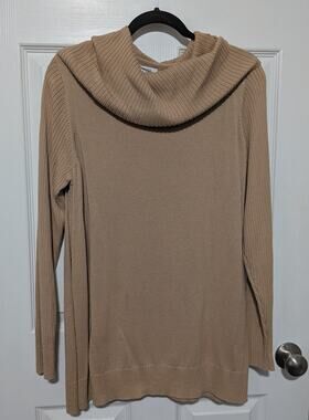 Crown & Ivy Ribbed Cowl Neck Tunic Sweater Size XL Camel Beige Long Sleeve